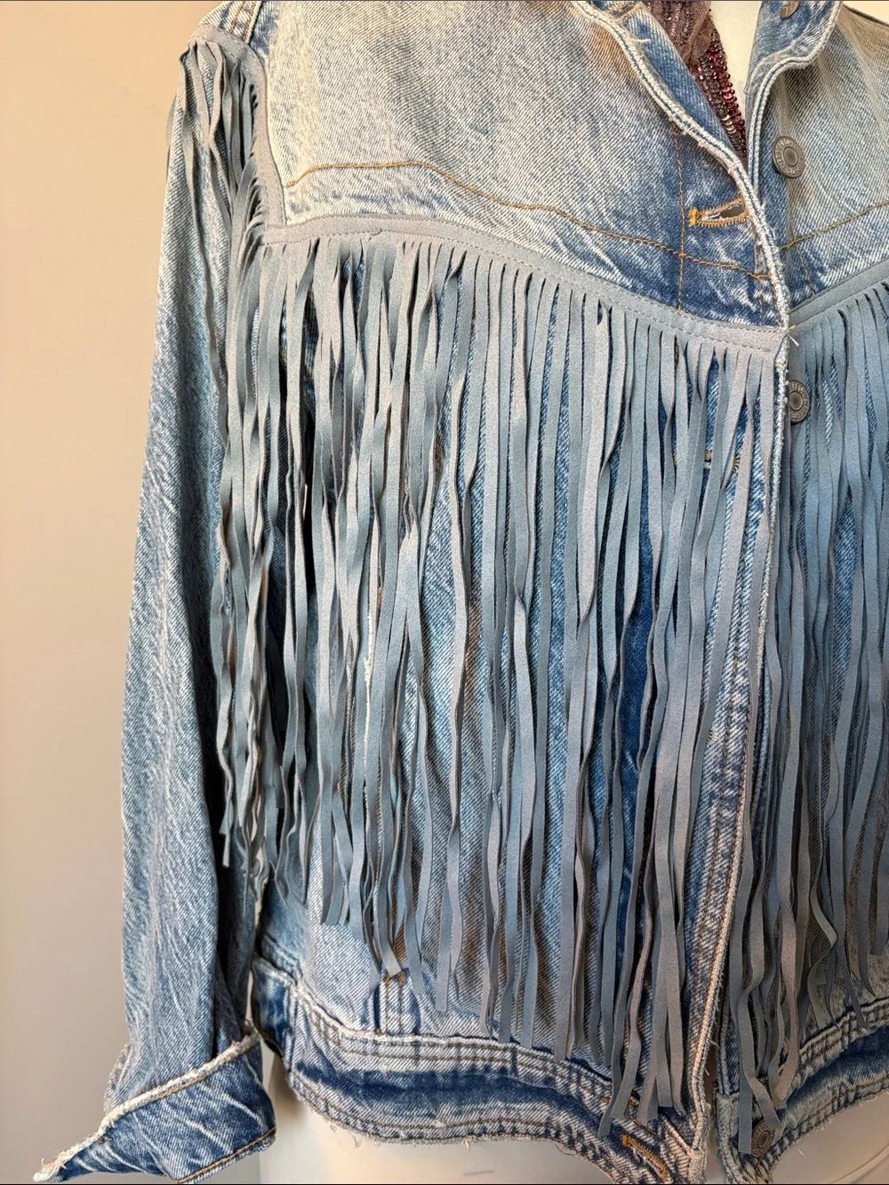 Free People Light Blue Denim Fringe Jacket - Picture 2 of 8